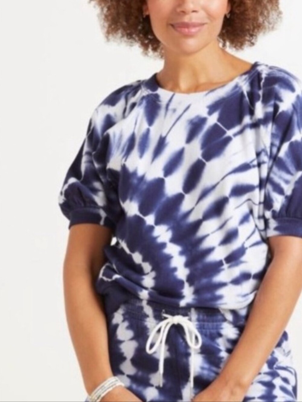 Z Supply Gianna Spiral Tie Dye Sweatshirt Tee Short Puff Sleeves Crew